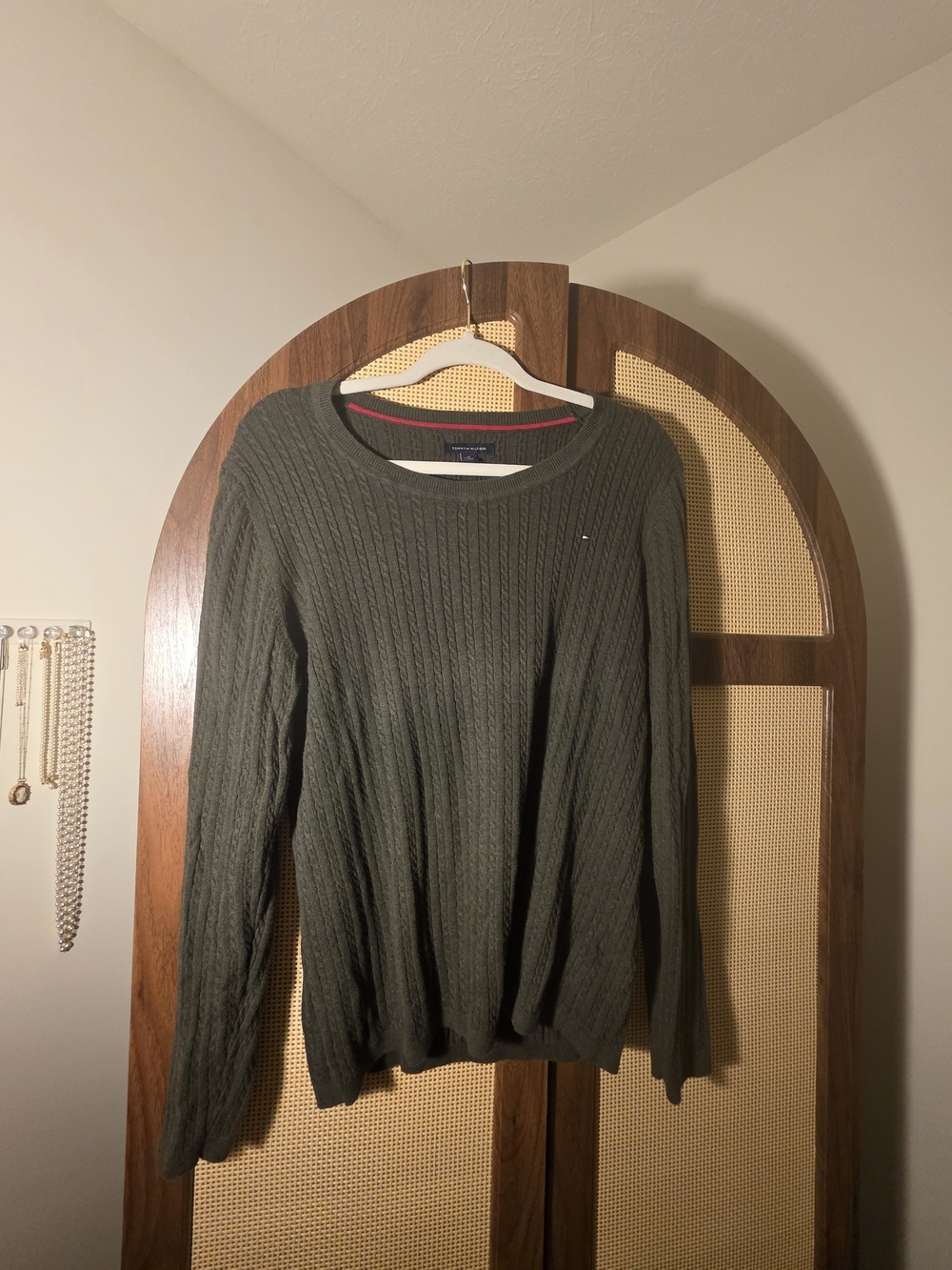 Tommy Hilfiger Olive Green Cable Crewneck Sweater